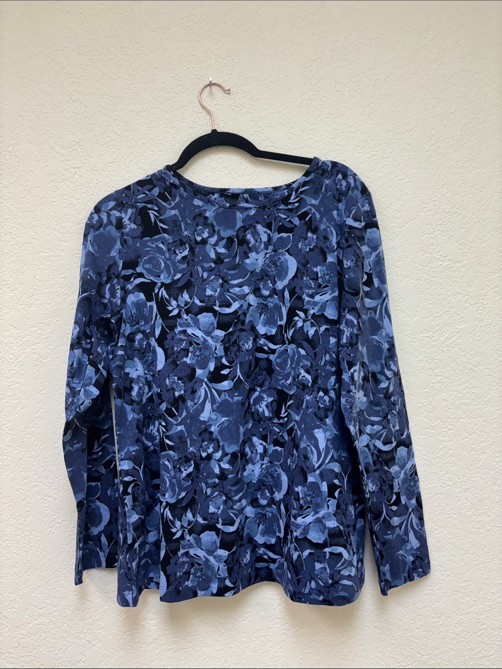 Denim&Co Navy Floral Long-Sleeve Tee